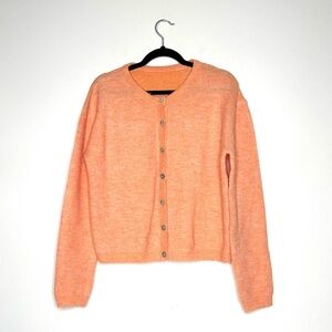Amazon Soft Fuzzy Button-Front Cardigan - Peach Orange Abalone‎  Buttons Size S